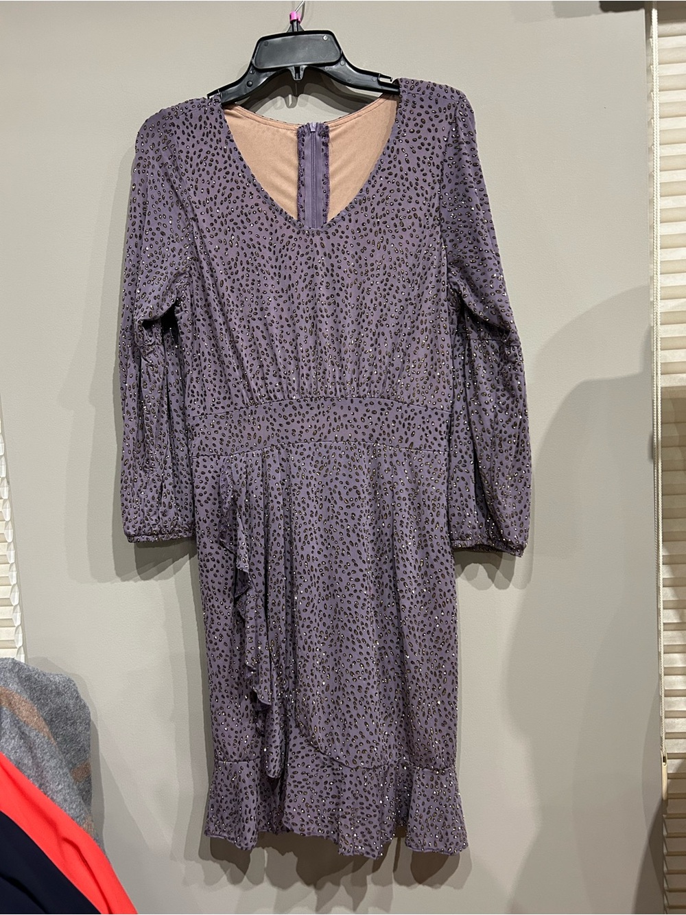 Women’s Purple Long-Sleeve V-Neck Ruffle Dress